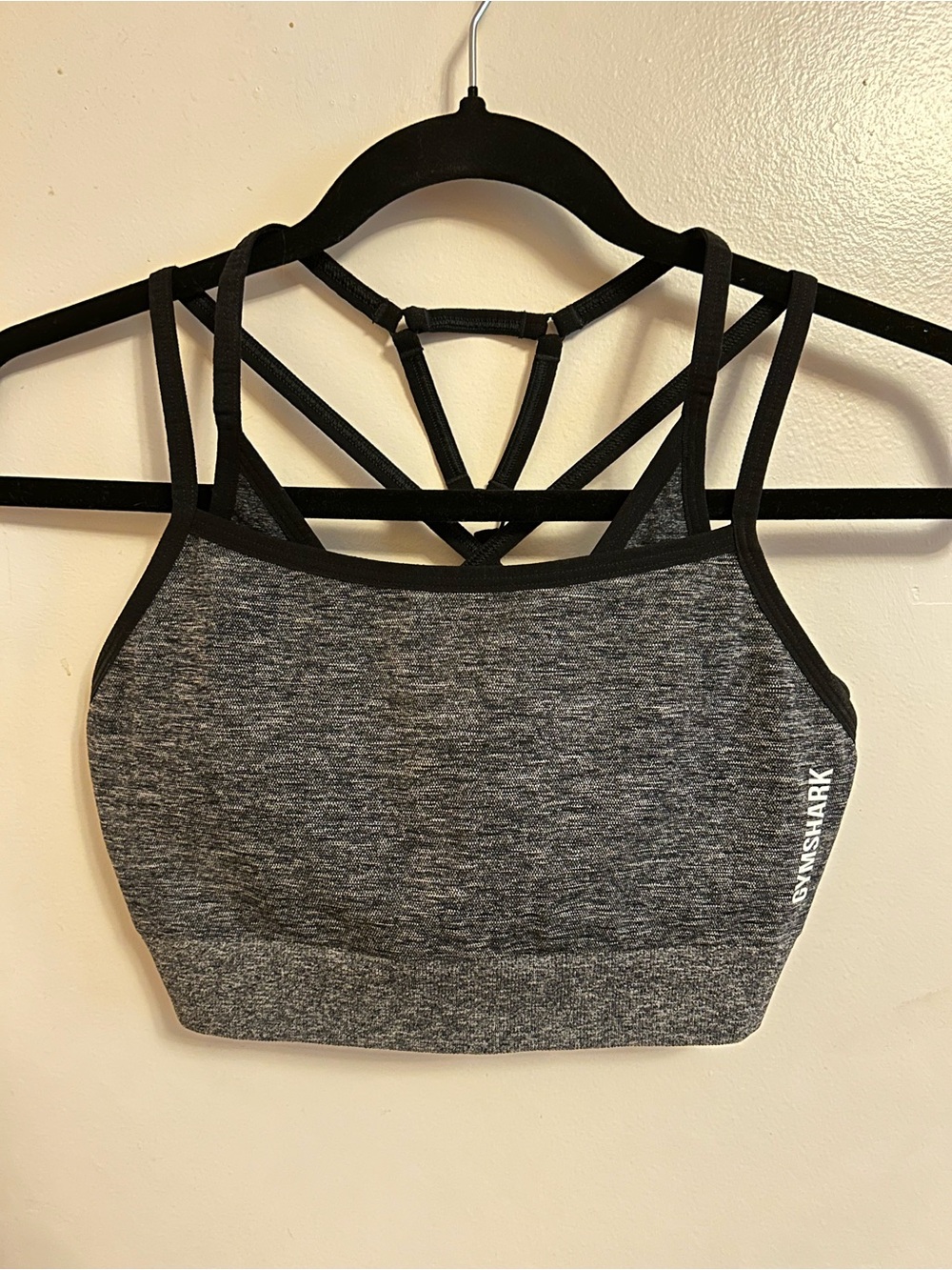Gymshark Gray Heather Strappy Sports Bra with Black Trim
